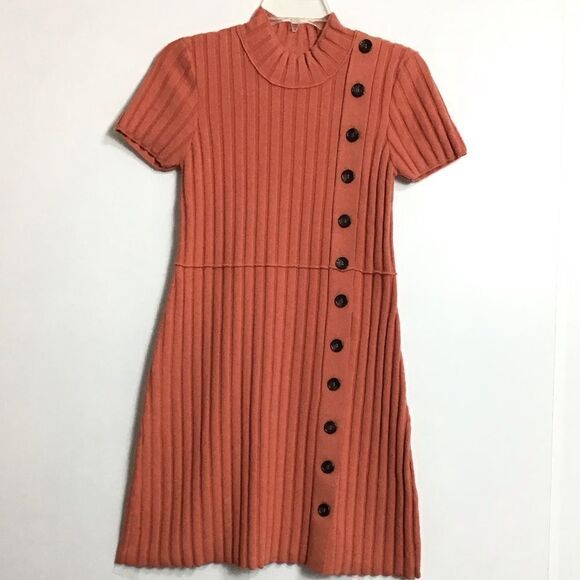 Free People Orange Lottie Rib Mini Dress New Size Small - Picture 2 of 10